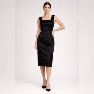 Dolce & Gabbana classic black structured satin cocktail dress with velvet straps
